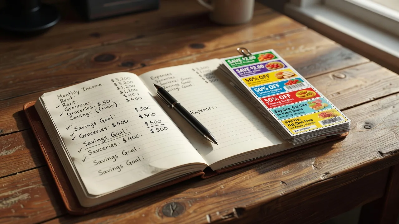Budget planner with coupons - save money with Timeless Oak Whisper
