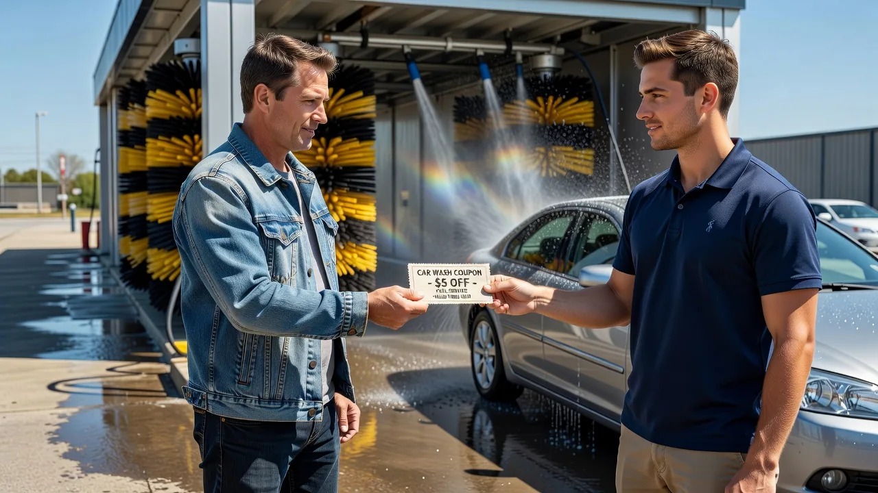 Customer using coupon at car wash