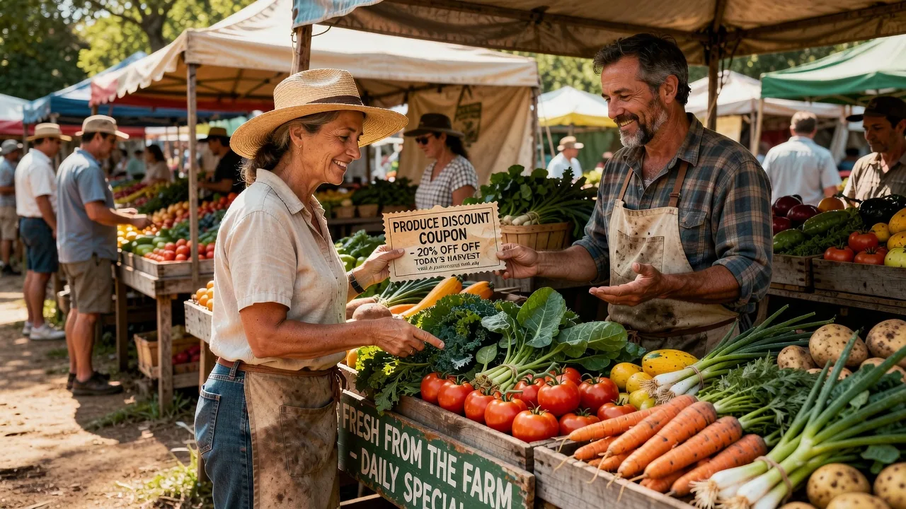 Farmers market fresh produce with coupon